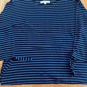 LOFT Navy Blue/Light Blue Stripe Long Sleeve Top